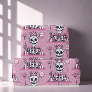 Schattige Roze Skelet Princess Halloween Cadeaupapier