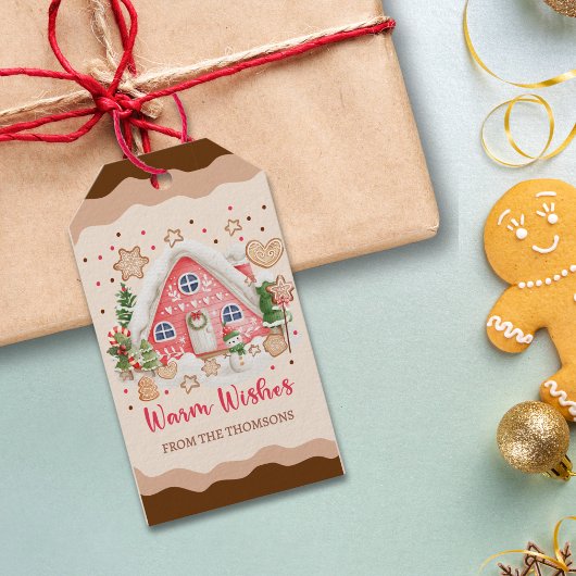 Schattige Roze Snoep Gingerbread House Vrolijk Ker Cadeaulabel