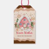 Schattige Roze Snoep Gingerbread House Vrolijk Ker Cadeaulabel (Voorkant)