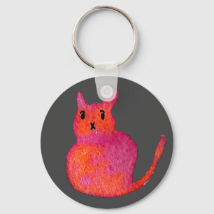 Schattige roze speelse kat aquarelillustratie sleutelhanger
