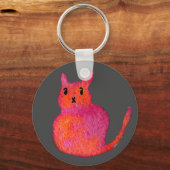 Schattige roze speelse kat aquarelillustratie sleutelhanger (Voorkant)