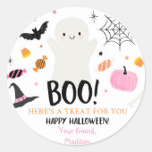 Schattige roze spook pompoen halloween traktasje ronde sticker (Voorkant)
