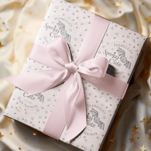 Schattige Roze Spooky Schattige Oktober Baby showe Cadeaupapier