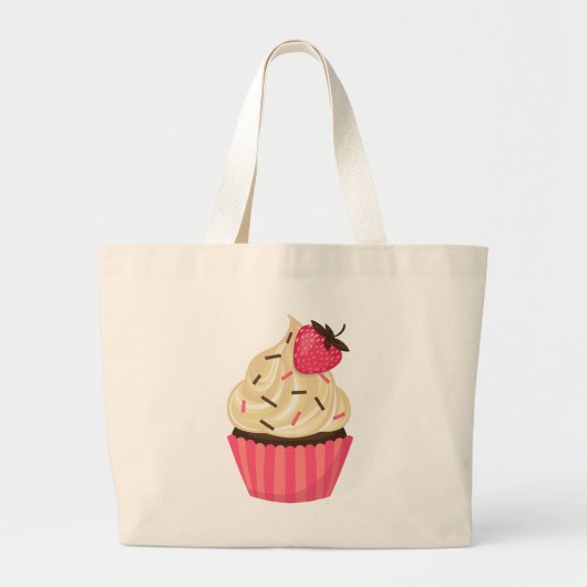 Schattige roze sprenkels aardbei cupcake grote tote bag (Voorkant)