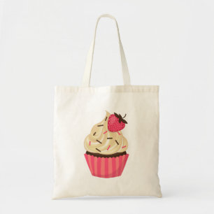 Schattige roze sprenkels aardbei cupcake tote bag