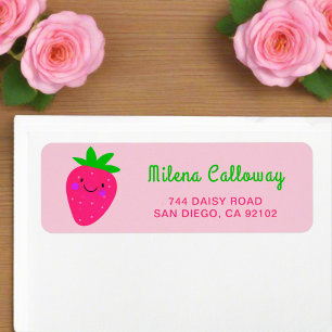 Schattige Roze Strawberry Girly Script Retouradres Etiket