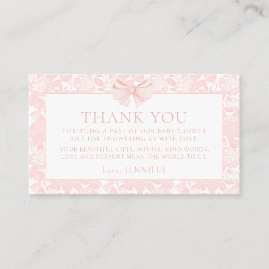 Schattige roze strik baby meisje douche dank u informatiekaartje (Voorkant)