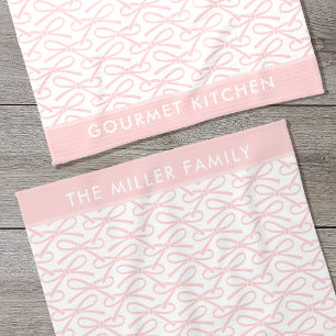Schattige roze strik gepersonaliseerde naam keuken theedoek