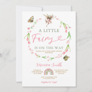 Schattige Roze Strik Kleine Fee Wilde Bloemen Baby Kaart