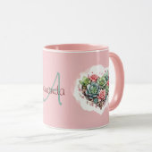 Schattige Roze Succulent Hart Monogram Valentijnsd Mok (Voorkant rechts)