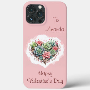Schattige roze succulent hart Valentijnsdag iPhone 13 Pro Max Hoesje