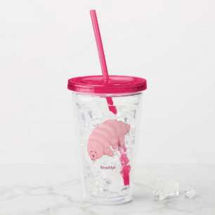 Schattige roze tardigrade waterbeer cartoon acryl drinkbeker