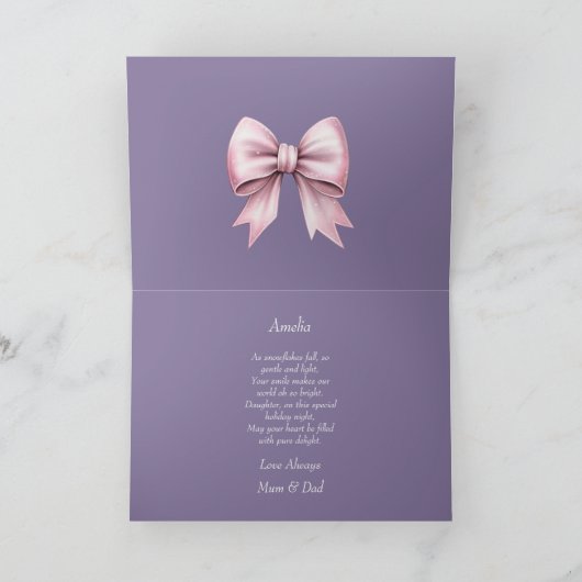 Schattige roze Teddy Dochter Kerstmis Kaart (Binnen)