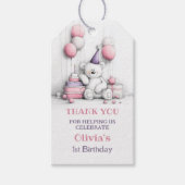 Schattige Roze Teddybeer 1e Verjaardag Bedankt Cadeaulabel (Voorkant)