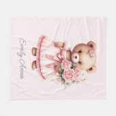 Schattige roze teddybeer bloeit kindernaam fleece deken (Voorkant (Horizontaal))