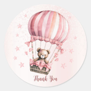 Schattige Roze Teddybeer Hete Luchtballonpartij Ronde Sticker