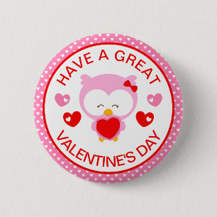 Schattige Roze Uil en Hartjes Valentijnsdag Ronde Button 5,7 Cm