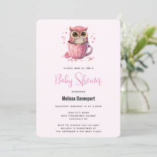 Schattige Roze Uil in een Beker Baby Shower Kaart