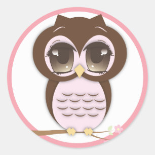 Schattige roze uil lil meisje ronde sticker