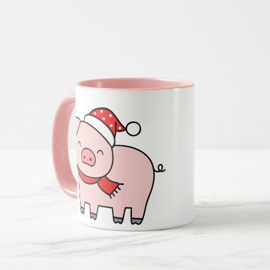 Schattige Roze Varken Holly Jolly Vibes Minimalist Mok (Voorkant links)