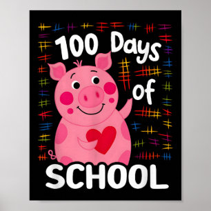 Schattige roze varken met hart 100 dagen school 10 poster