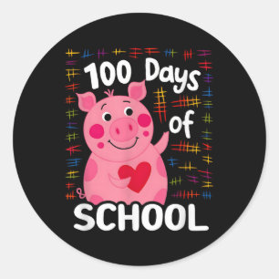 Schattige roze varken met hart 100 dagen school 10 ronde sticker