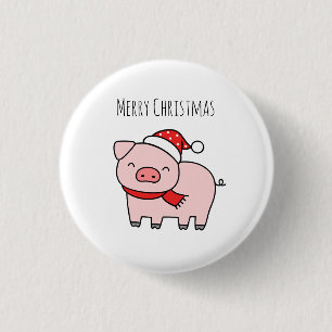 Schattige roze varken vrolijk kerstminimalist ronde button 3,2 cm