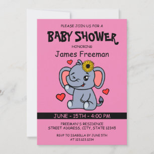 Schattige Roze Vector Meisje Olifant Baby shower Kaart