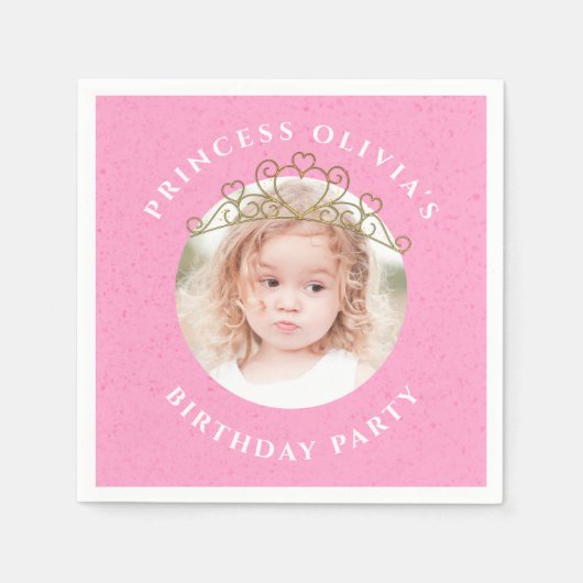 Schattige Roze Verjaardagsfoto Prinses Custom Servet (Voorkant)