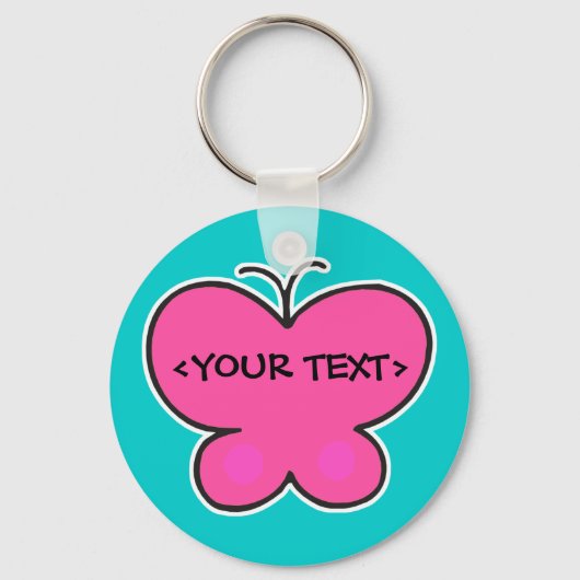 schattige roze vlinder,<YOUR TEXT> Sleutelhanger (Voorkant)