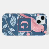 Schattige roze vogelblauw grijs gepersonaliseerd m Case-Mate iPhone case (Achterkant (horizontaal))