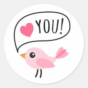 Schattige roze vogeltje Ik hou van (hart) je carto Ronde Sticker