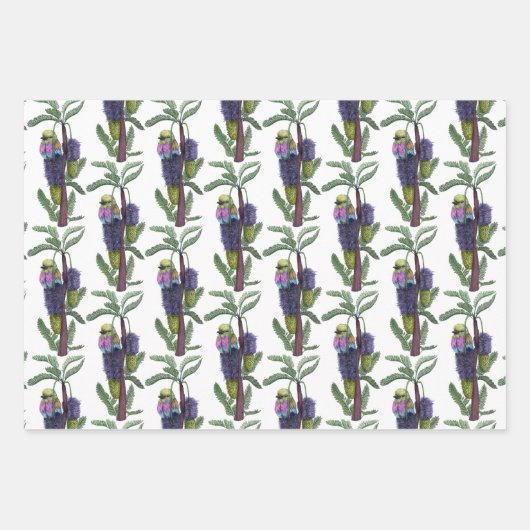 Schattige Roze Waterverf Afrikaans Vogelpatroon Inpakpapier Vel (Voorkant)