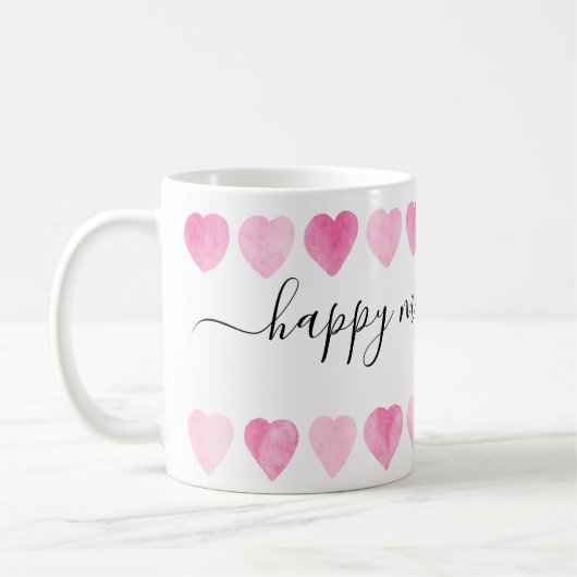 Schattige Roze Waterverf Harten Gelukkige Moederda Koffiemok (Links)