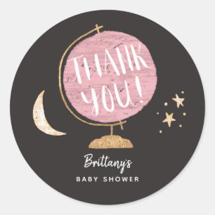 Schattige Roze Wereldbol Avontuur Thema Baby showe Ronde Sticker