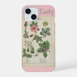 Schattige Roze Wildflower gepersonaliseerd iPhone 15 Hoesje