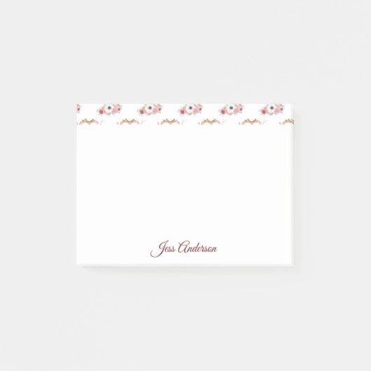 Schattige Roze Wit Bloemen Hart Patroon Post-it® Notes (Voorkant)