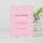 Schattige Roze Wit Happy Ghosts Kaart (Staand voorkant)