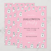 Schattige Roze Wit Happy Ghosts Kaart (Voorkant / Achterkant)