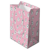 Schattige Roze Wit Happy Ghosts Medium Cadeauzakje (Achterkant Gekanteld)