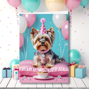 Schattige Roze Yorkie Nichtje Verjaardag Kaart