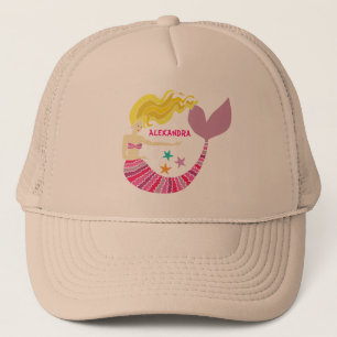 Schattige Roze Zeemeermin Onder De Zee Naam Trucker Pet