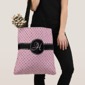 Schattige Roze Zilveren Glitter Polka Dot Monogram Draagtas (Dichtbij)