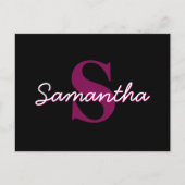 Schattige  Roze & Zwart Monogram Script Briefkaart (Voorkant)