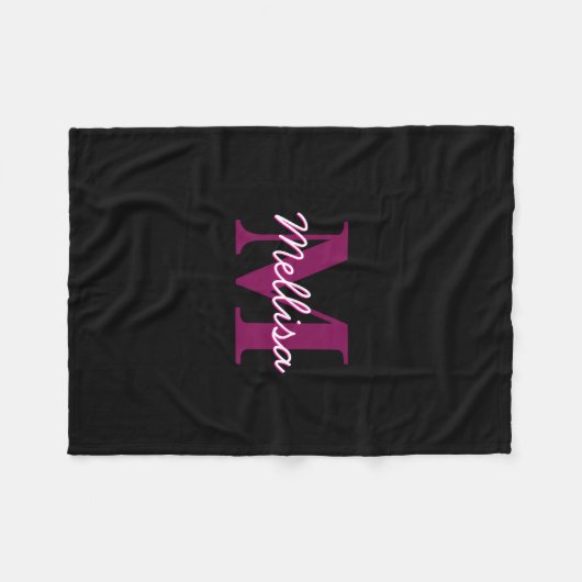 Schattige  Roze & Zwart Monogram Script Fleece Deken (Voorkant (Horizontaal))