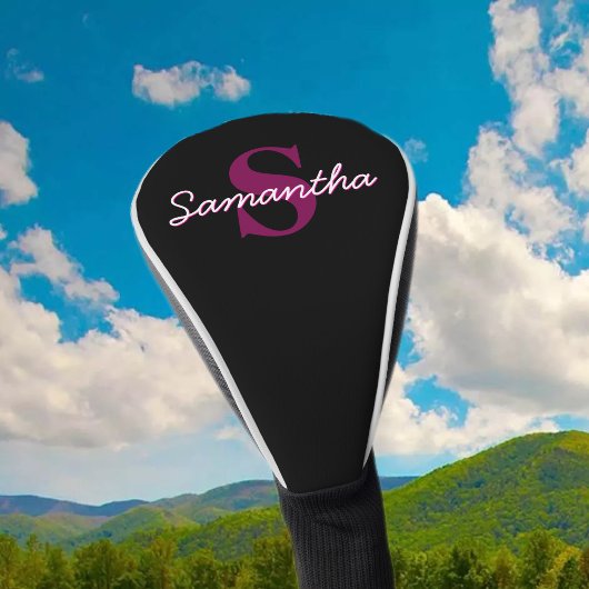 Schattige Roze & Zwart Monogram Script Golfheadcover