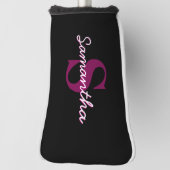 Schattige Roze & Zwart Monogram Script Golfheadcover (Draai 90)