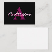 Schattige  Roze & Zwart Monogram Script Informatiekaartje (Voorkant / Achterkant)