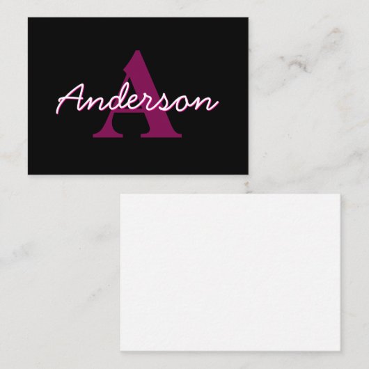 Schattige  Roze & Zwart Monogram Script Informatiekaartje (Voorkant / Achterkant)