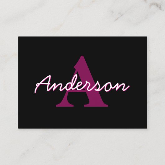 Schattige  Roze & Zwart Monogram Script Informatiekaartje (Voorkant)